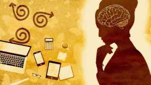 woman, brain, laptop